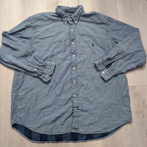 Ralph Lauren Sport Shirt Men 2XB Blue Chambray Button Up Inner Flannel Lining